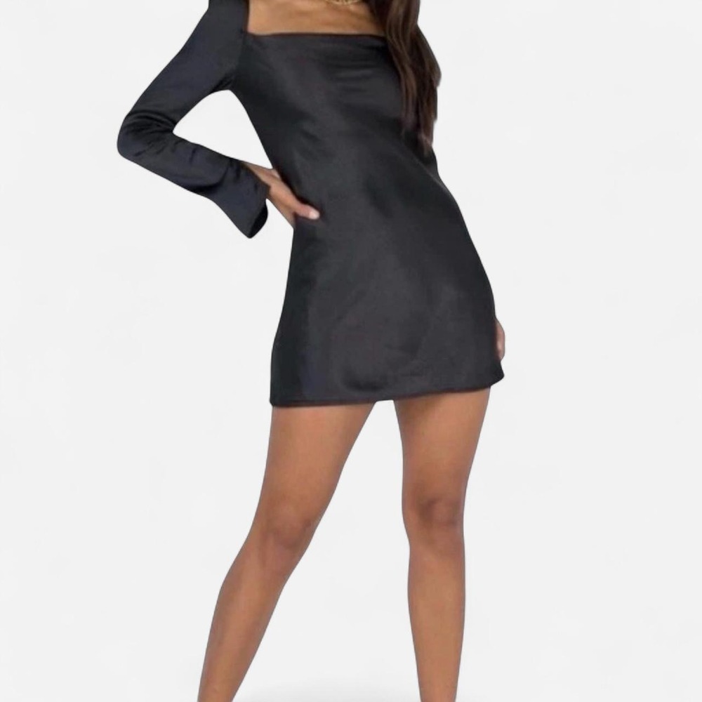 Princess Polly Star Power Black Satin Mini Dress US 2 NWT